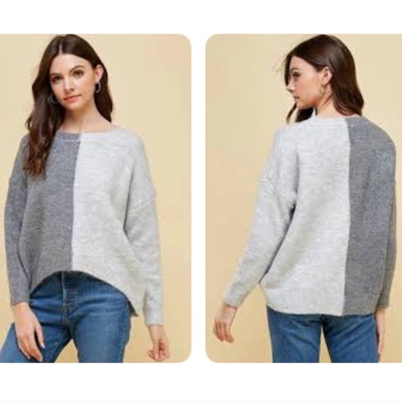 Pinch Split Colorblock Sweater in Grey Multi Sz Small Academia - Picture 13 of 13